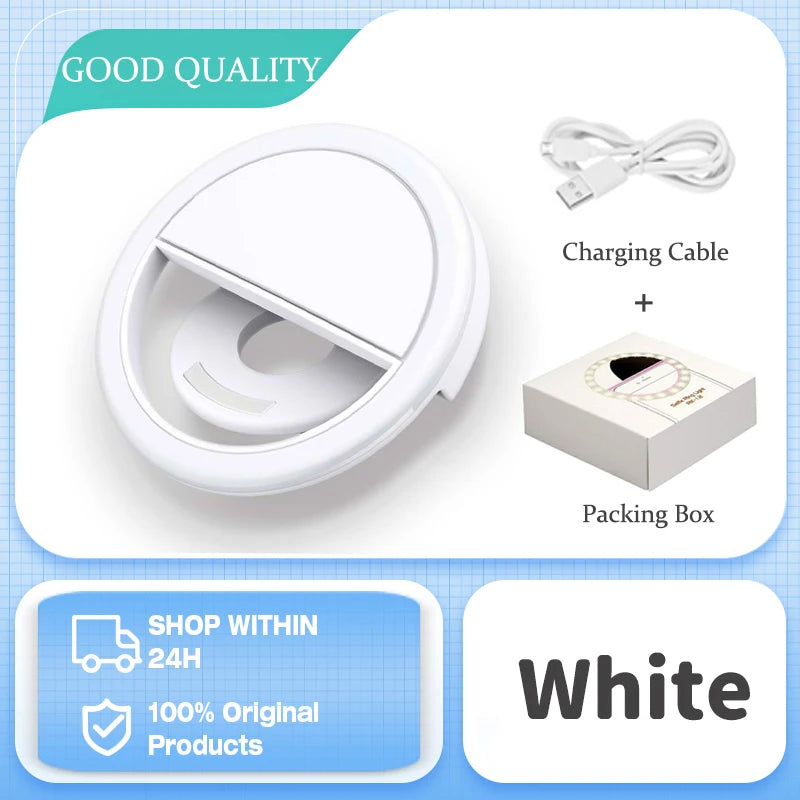 Mini Anneau Lumineux LED Rechargeable, Éclairage à 3 Niveaux, pour Téléphone, Tablette et Ordinateur Portable