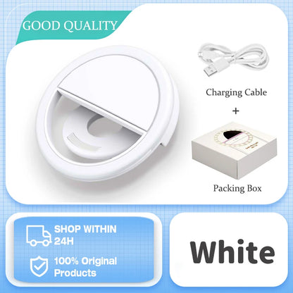 Mini Anneau Lumineux LED Rechargeable, Éclairage à 3 Niveaux, pour Téléphone, Tablette et Ordinateur Portable