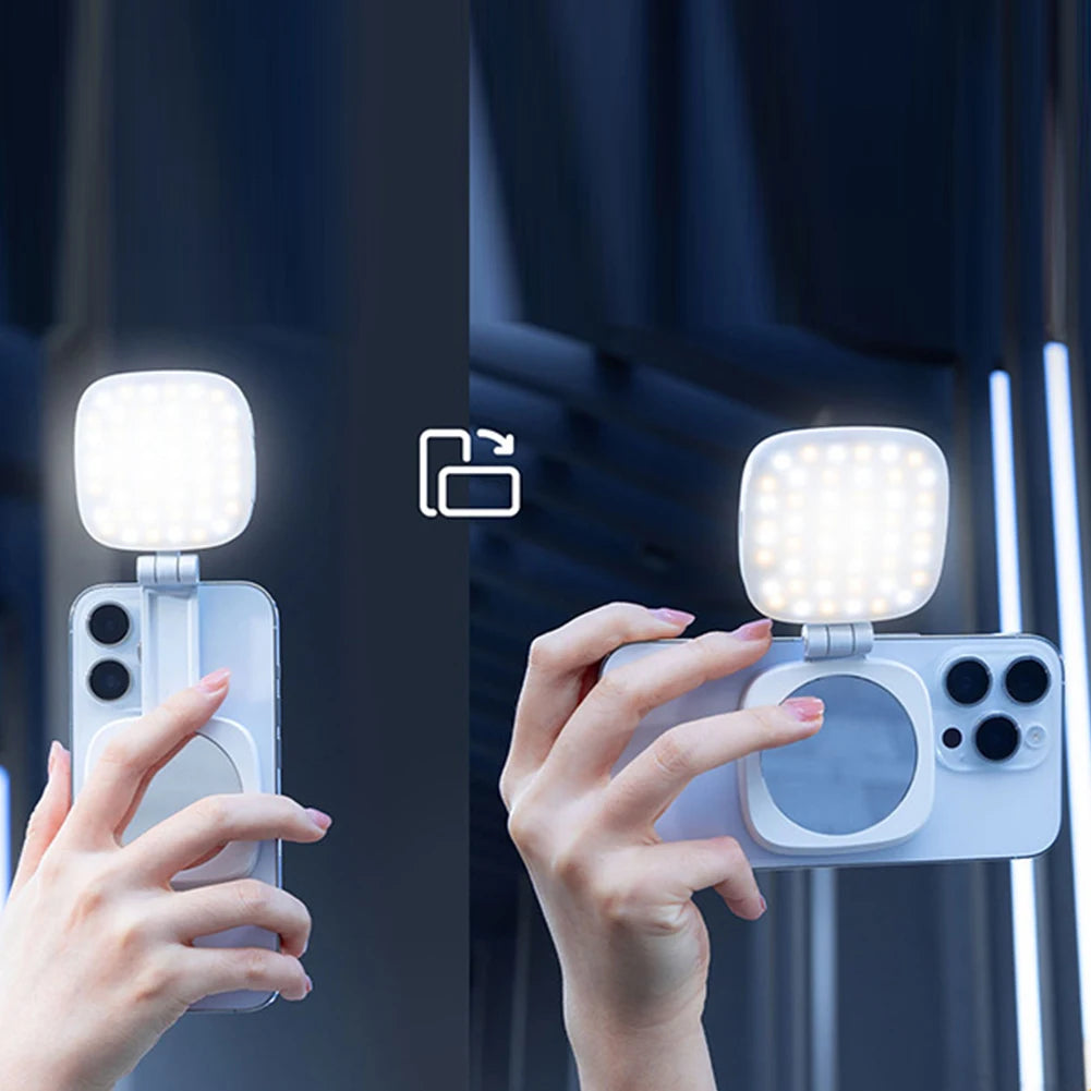 Magnetic Phone Selfie Light Mobile Phone Fill Light with Mirror Folding LED Phone Fill Light Rechargeable for Makeup Photography
