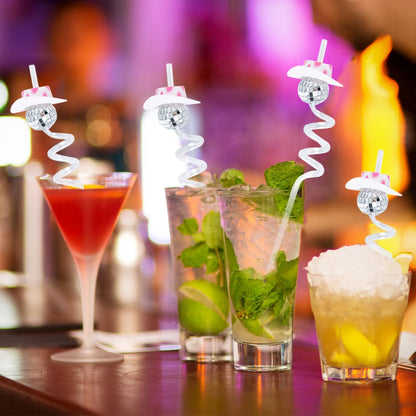 6pcs Mini Disco Cowgirl Hat Disco Plastic Straw 70s Disco Party Decoration Bachelorette Party Western Cowgirl Birthday Supplies