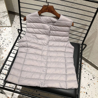 Doudoune sans manches pour femme, nouvelle collection printemps-hiver 2025, 90 % duvet de canard blanc, ultra légère, pliable, chaude, doublure en duvet