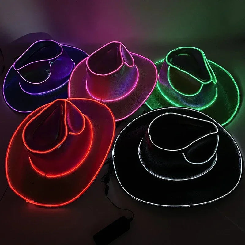 Lights Cowboy Cowgirl Hat with LED Light Up Cap Luminous Western Cowboy Hat Pearlescent Cowgirl Hat for Dancing Party Dress Up