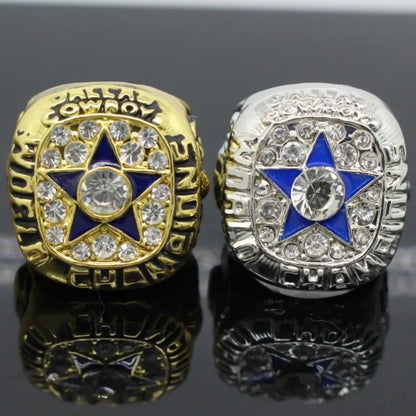 Bague de luxe Dallas Cowboy pour hommes et femmes, style punk, métal, cristal, étoile à cinq branches