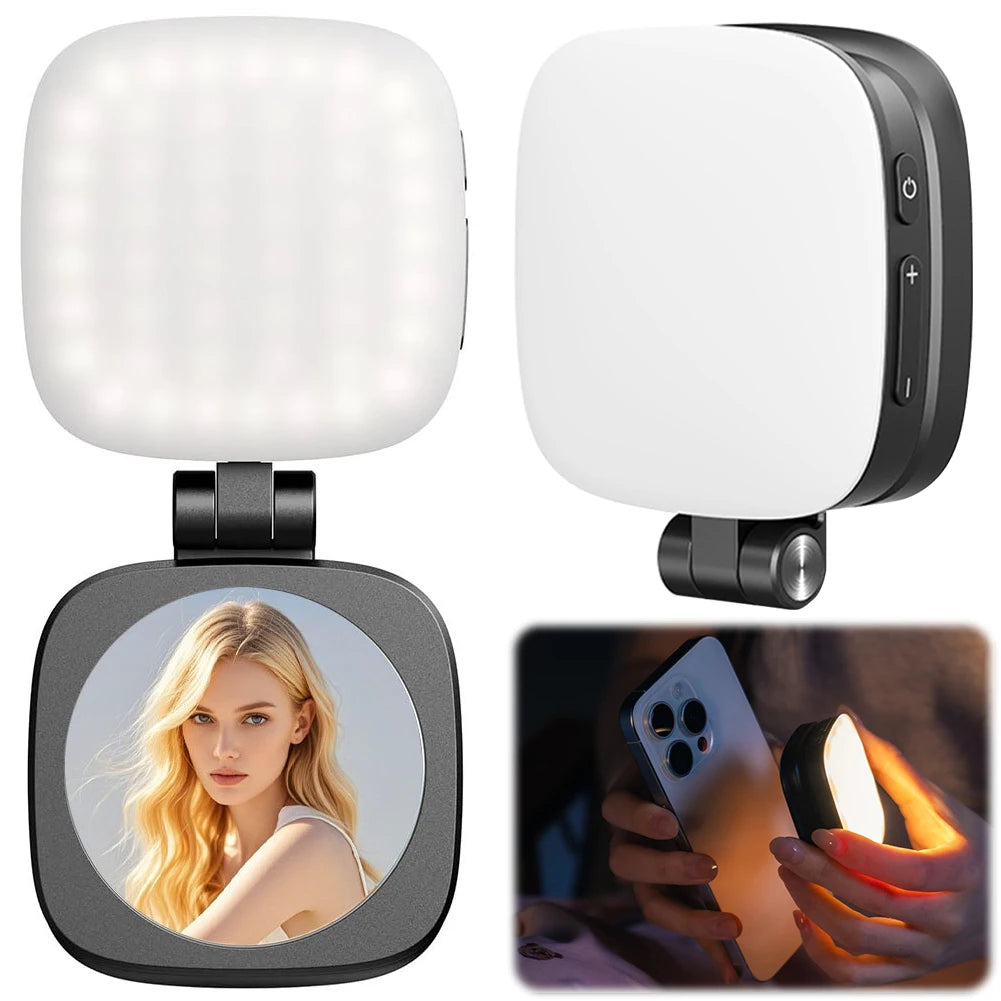 Magnetic Phone Selfie Light Mobile Phone Fill Light with Mirror Folding LED Phone Fill Light Rechargeable for Makeup Photography