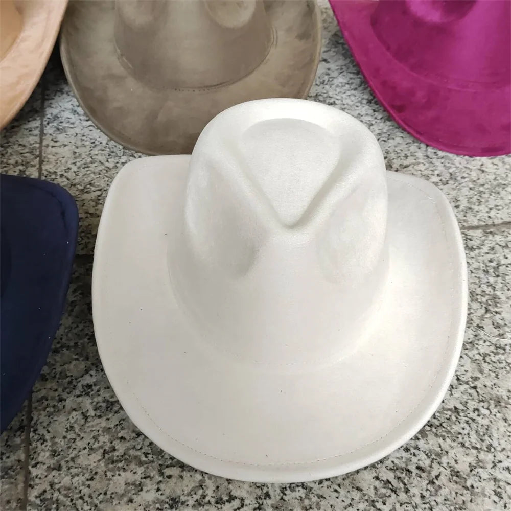 Classic Suede Leather 7.5CM Western Cowboy Women's Fedora Hat Men's Church Jazz Hat Fashion Travel Party Hat Denim Hat 2025