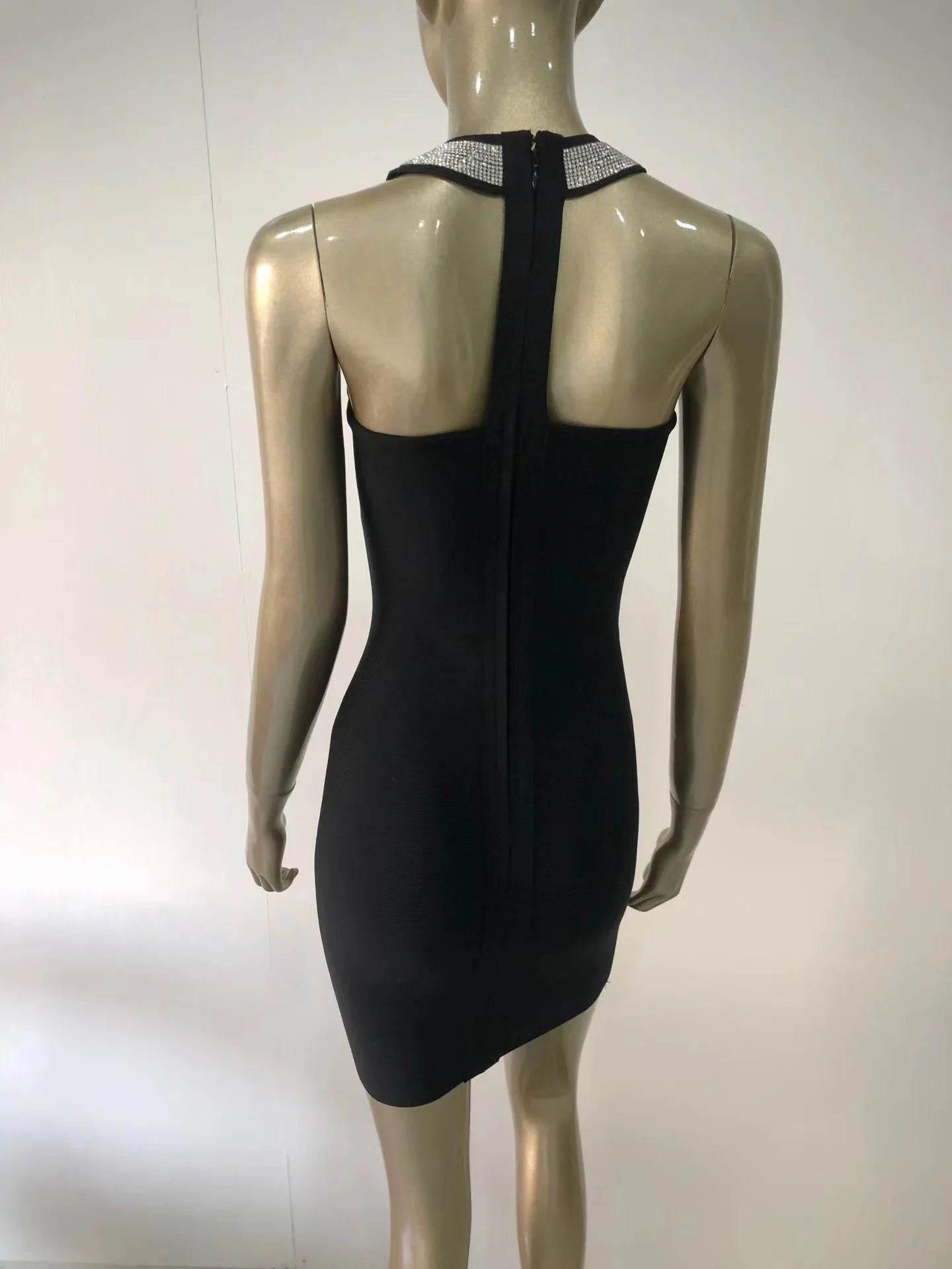 2022 New Bandage Dress Fashion Sexy Halter Neck Diamond Collar Short Skirt Banquet Party Little Black Dress-A1252