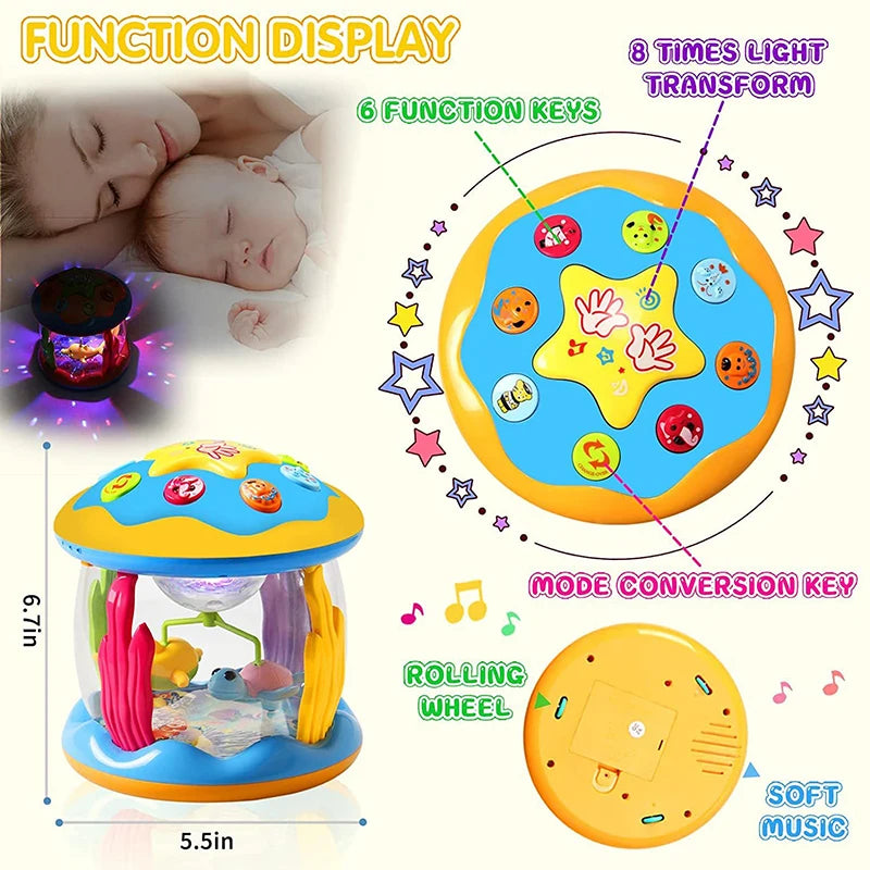 Jouets pour bébés de 1 à 3 ans, projecteur rotatif lumineux océanique, jouets musicaux, jouets sensoriels éducatifs précoces Montessori pour tout-petits, cadeaux