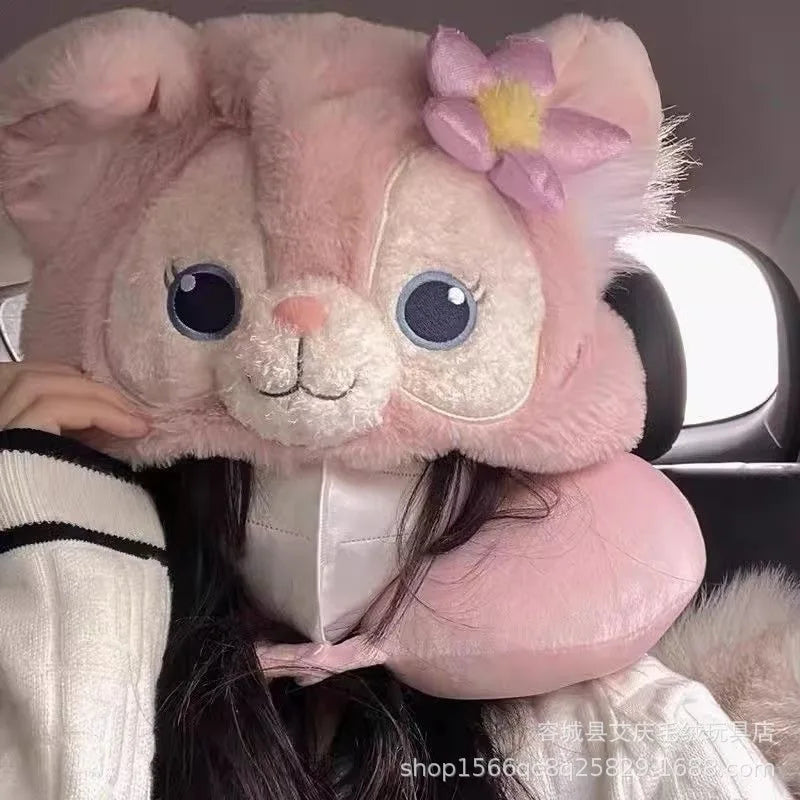 Cartoon plush Stitch Ling Nabelle U-shaped pillow with hooded neck pillow travel car plane office nap artifact girl gifts