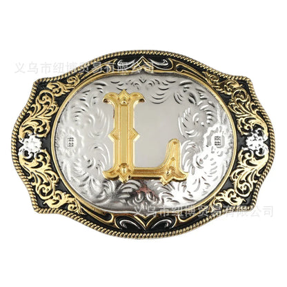 Boucle de ceinture avec lettres de A à Z, accessoires en alliage doré, style denim occidental