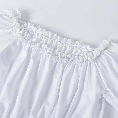 Chemises à volants Renaissance pour femmes, chemisier plissé à manches froissées, épaules dénudées, col bateau, chemise médiévale, chemise victorienne