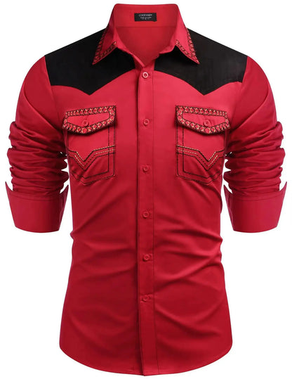 Chemise style cowboy western pour homme, printemps-automne 2025, manches longues, revers, vêtements décontractés et tendance