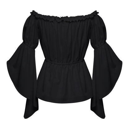 Chemises à volants Renaissance pour femmes, chemisier plissé à manches froissées, épaules dénudées, col bateau, chemise médiévale, chemise victorienne