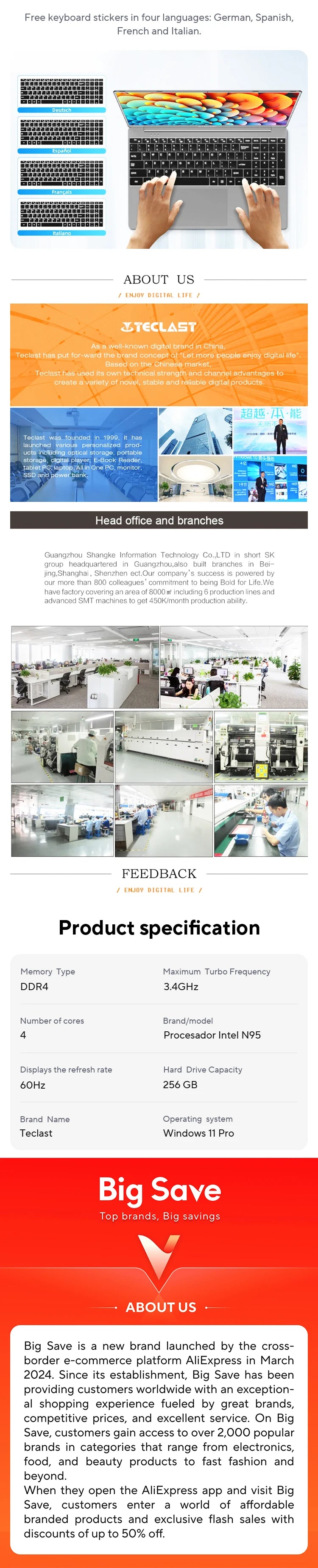 TECLAST F16Pro Laptop 15.6 inch, 16GB RAM 512GB SSD Computers, for Intel N95 CPU, IPS FHD 1080P Screen, WiFi 6, BT 5.0, USB3.2, Backlit Keyboard, 38000mWh