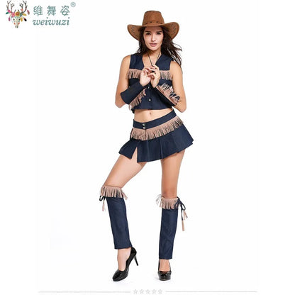 Costume de cow-boy sexy pour femme, tenue de soirée, de jeu de rôle, de cosplay, de cow-girl, de pionnier des prairies, de carnaval, d'Halloween