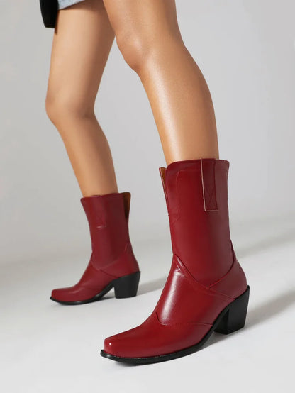 Bottes de cowboy western rétro noires mi-mollet pour femmes, talons hauts épais, chaussures gothiques, grandes tailles 34-48 777-11