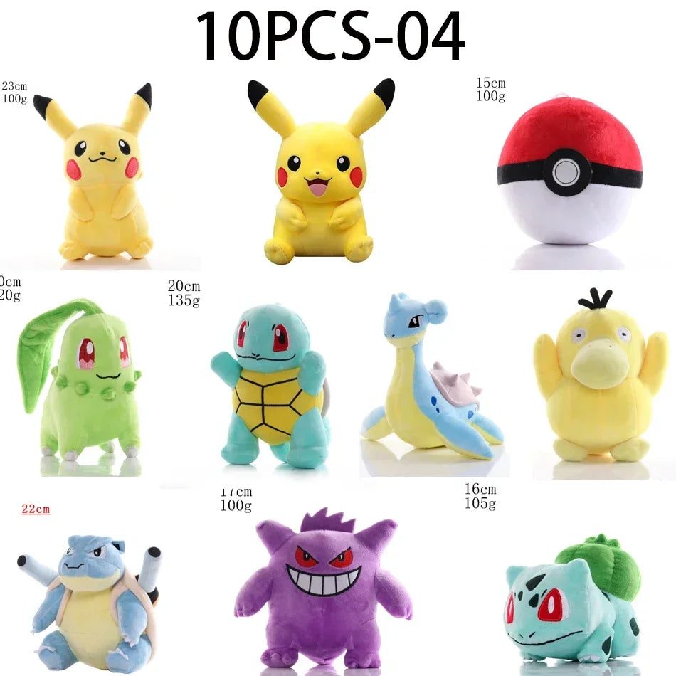 *10PCS Pokemon Plush Charmander Squirtle Pikachu Moon Eevee Plush Bulbasaur Stuffed Animal Toy Gengar Doll Gift for Kid 18-25cm