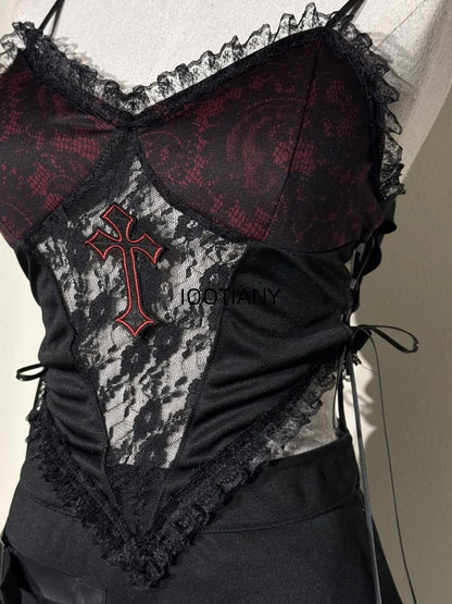 Déguisement de danse sexy pour fille, haut à bretelles croisées noires, jupe irrégulière, ourlet, costume de sœur, nouveauté 2025