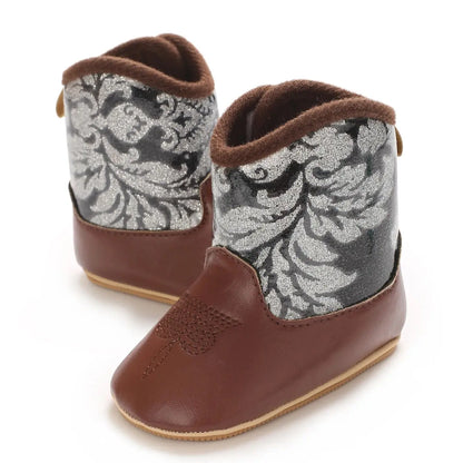 "Baby Cowboy Boots 0-18M - Autumn Western Style | Embroidered Mid-Calf Design | Fashion First Walkers"