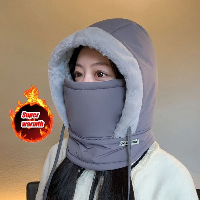 Cagoule thermique pour temps froid, écharpe d'hiver, capuche coupe-vent, chapeau en peluche, chauffe-cou, masque facial de Ski pour les activités de plein air