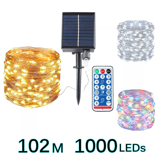 Guirxiété lumineuse solaire à LED avec télécommande, lumières dégradées, extérieur, camping, fête, jardin, terrasse, décoration