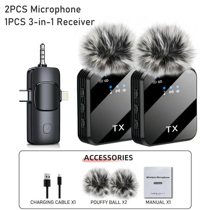 Wireless lapel microphone portable audio and video recording mini microphone suitable for iPhone, Android outdoor live streaming