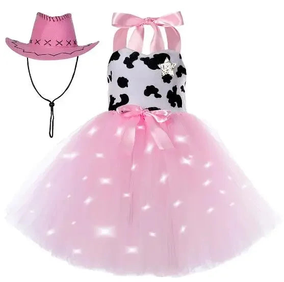 2025 Halloween Costume de Cowgirl rose pour filles, robe de princesse Tutu de fête d'anniversaire, tenue de Cowboy de vache