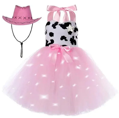 2025 Halloween Costume de Cowgirl rose pour filles, robe de princesse Tutu de fête d'anniversaire, tenue de Cowboy de vache