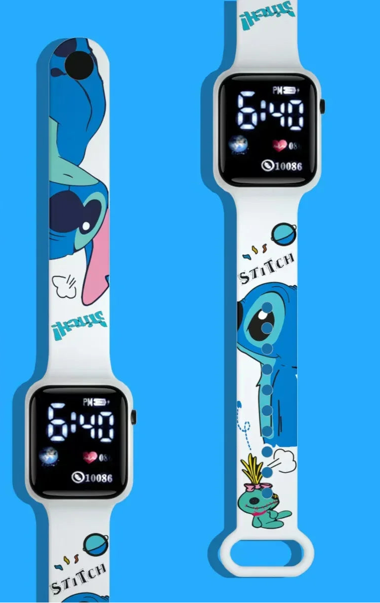 Nouvelle montre électronique LED pour étudiant imprimée en couleur de dessin animé Stitchou, jolie montre électronique à bouton carré Y1 imprimée à la mode