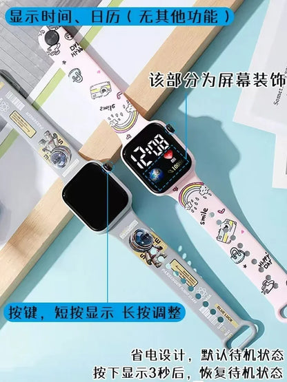 New Stitch cartoon color printed student LED electronic watch fashionable printed square Y1 button electronic watch