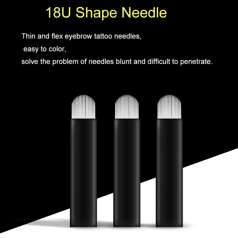100 pièces Laminas Microblading 18U lames 0.18mm maquillage Semi-permanent Nano Tebori aiguilles pour manuel sourcils lèvres stylo de broderie