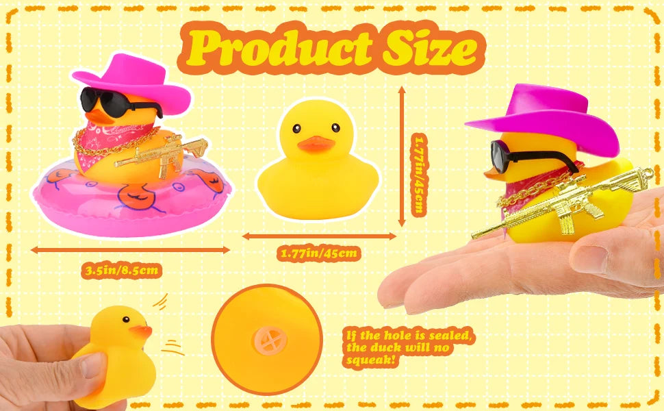 Cowboy Hat Rubber Ducks Toys Office Car Decoration Cute Summer Duck Duckling for Birthday Party Supplies Gifts for Friends Kids