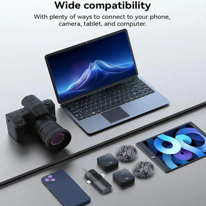 Wireless lapel microphone portable audio and video recording mini microphone suitable for iPhone, Android outdoor live streaming