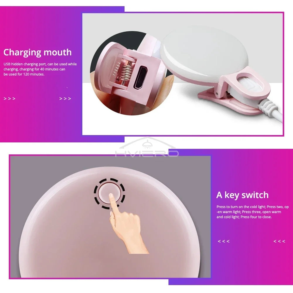 Anneau lumineux Led pour Selfie, Rechargeable par USB, lumières de remplissage, luminosité chaude et froide réglable, pour appareil Photo, vidéo, accessoires de Streaming en direct