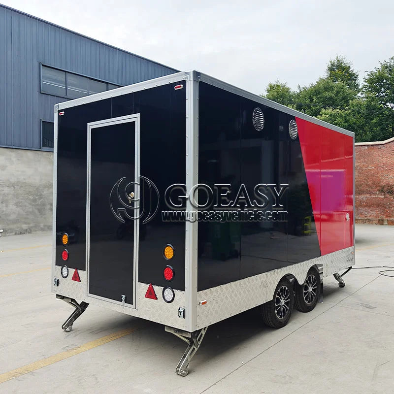 Modern Mobile Food Truck Pink Concession Trailer Ice Cream Cart Stainless Kitchen Hot Dog Pizza Van Juice Snack Bar