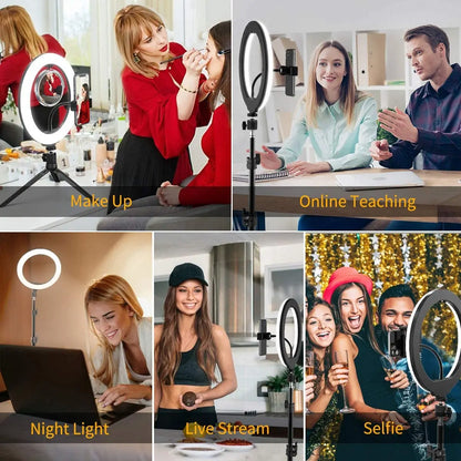 Anneau lumineux LED pour Selfie, lampe chaude et froide avec trépied, télécommande USB à intensité variable pour téléphone, vidéo, lampe de remplissage en direct