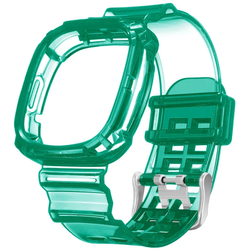 Watchband Case for Fitbit Versa 4 Versa 3 Adjustable TPU Rugged Smart Watch Clear Protective Cover Wristband for Fitbit Versa 3