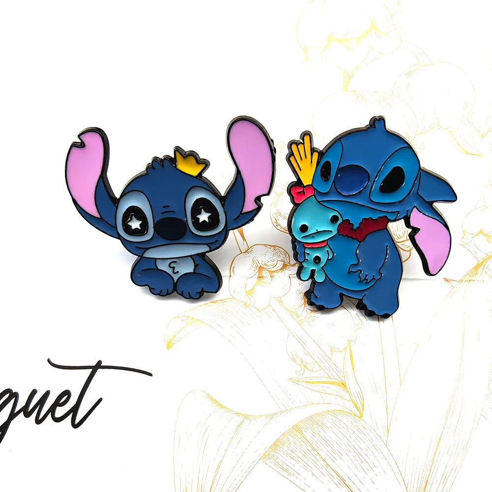 Broches en émail motif dessin animé Stitchou, épingles à revers pour sac à dos, accessoires décoratifs, bijoux, cadeaux