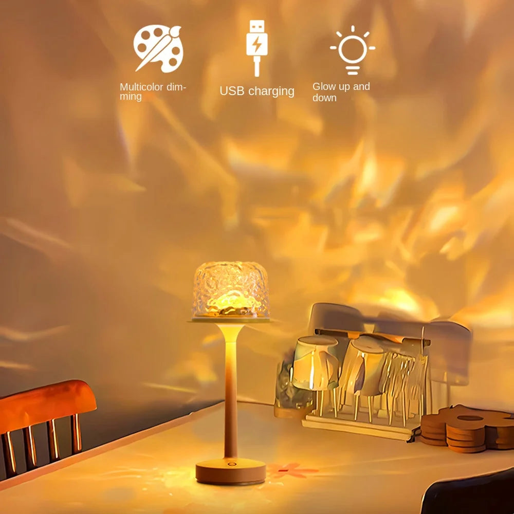 High Footed LED Atmosphere Desk Lamp Water Ripple Touch/Remote Control Projection Night Light Non-slip Bottom Romantic