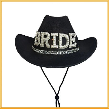 Bride White Cowboy Veil Hat Pearl Rhinestone Wedding Cowgirl Hat Bach Bachelorette Hen Party Bridal Shower Decoration Gift