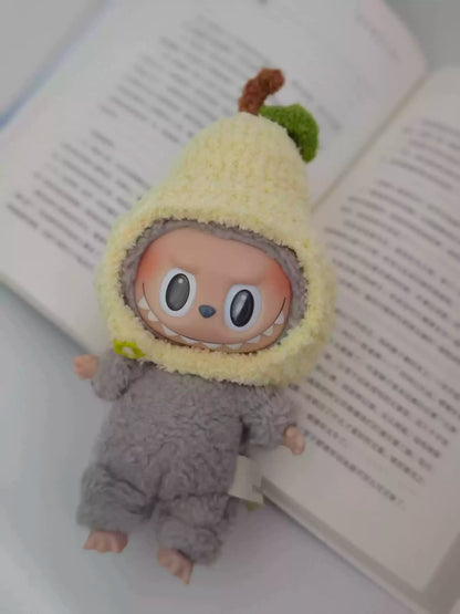 Labubu doll pendant, rubber doll clothes, rabubu v2v1 sitting party head cover hat heartbeat macaron 17cm 15CM