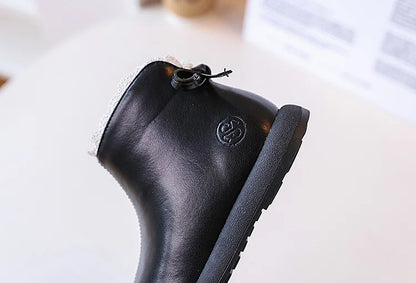 2024 New Autumn Children Boots Leather Girls Ankle Boots  Lace Butterfly-knot  Rubber Sole Fashion Toddler Kids Boots EU 21-30