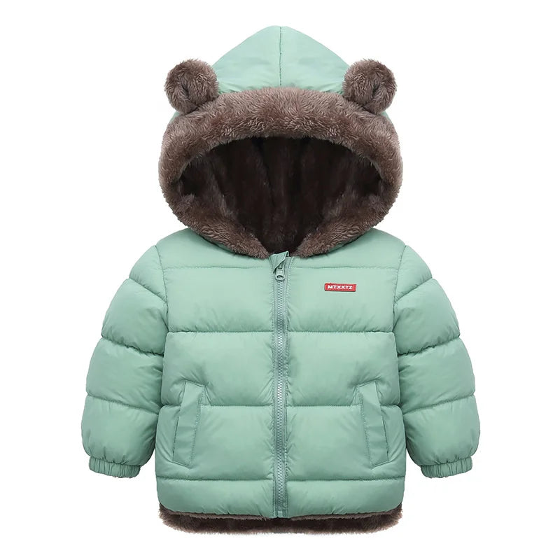 -30℃ Winter Lamb Wool Jackets Baby Girls Plus Velvet Thick Coats Children Hooded Cold Weather Outwear Boys Cotton Clothes 1-6Y