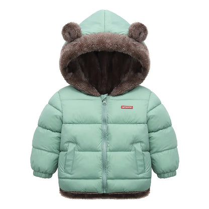 -30℃ Winter Lamb Wool Jackets Baby Girls Plus Velvet Thick Coats Children Hooded Cold Weather Outwear Boys Cotton Clothes 1-6Y