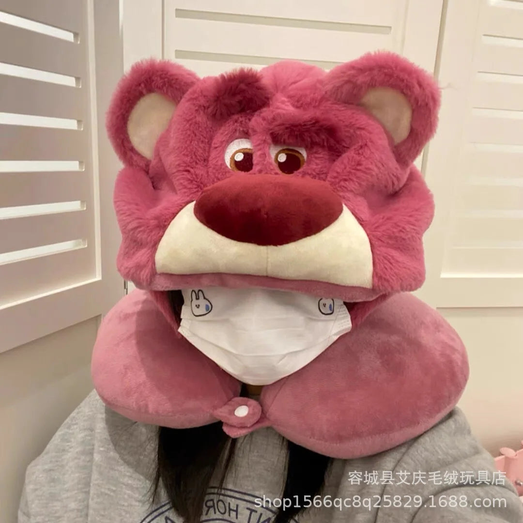 Cartoon plush Stitch Ling Nabelle U-shaped pillow with hooded neck pillow travel car plane office nap artifact girl gifts