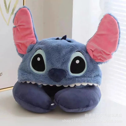 Cartoon plush Stitch Ling Nabelle U-shaped pillow with hooded neck pillow travel car plane office nap artifact girl gifts