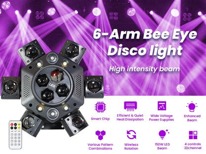 6 Arm LED Moving Head Lights RGBW 150W Lyre Beam Party Lights With Remote Sound DMX Disco DJ Stage Light for Karaoke Nightclub