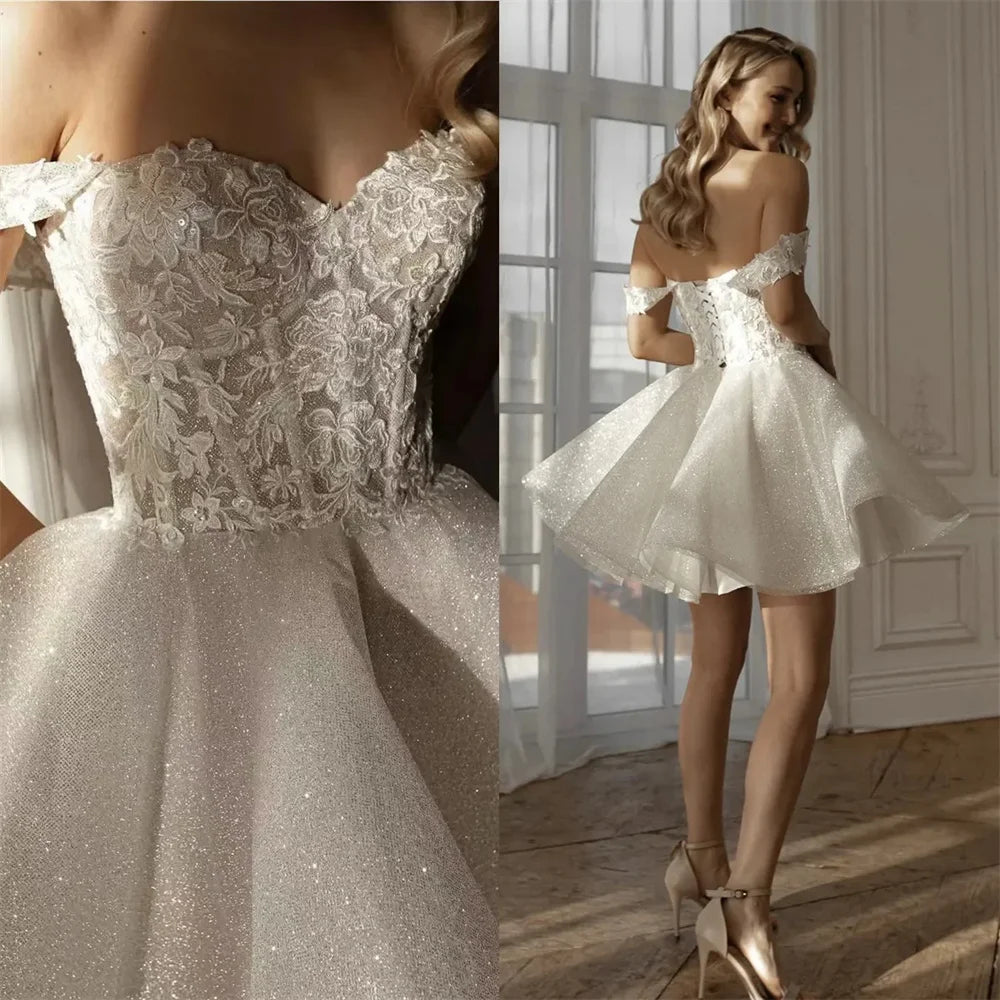 Amanda Customized White Lace Embroidery Glitter Prom Dresses Sweetheart Neck vestidos de noche Mini Ball Gown Wedding Party 2025