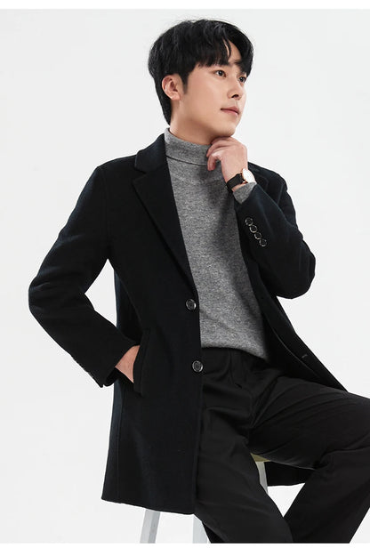 Autumn and Winter Mid-Length Western-Style Business Reversible Woolen Coat Men's 100% Wool Handmade Coat Cashmere Overcoat Coat