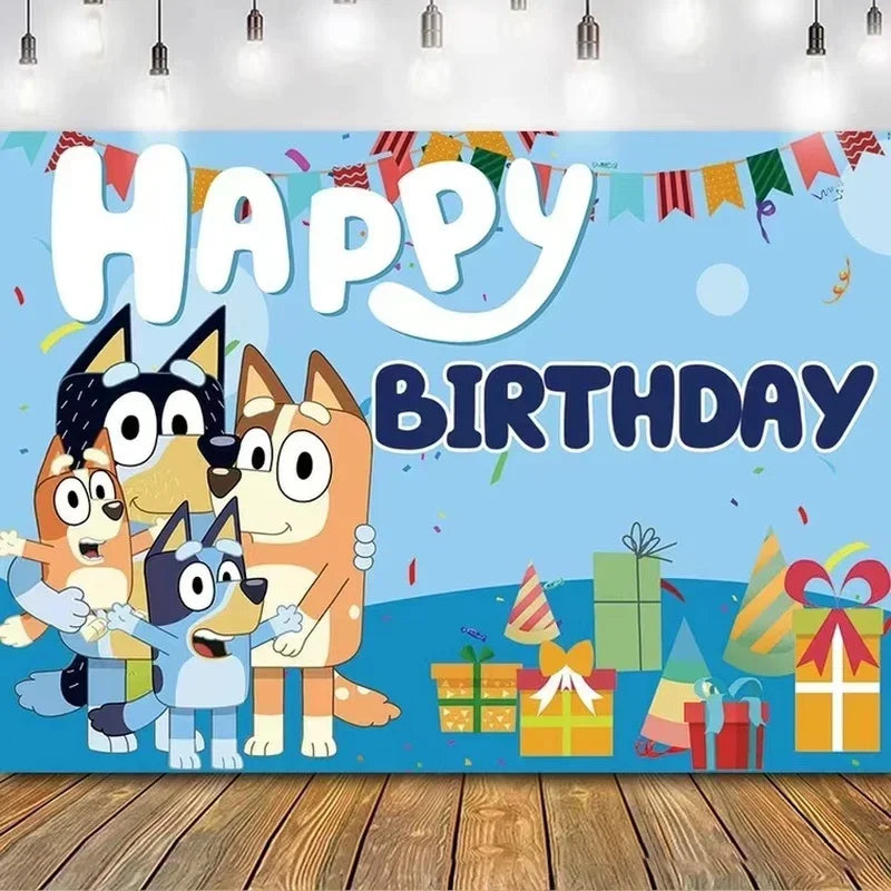 Bluey Moose Birthday Background Banner Anime Bluey Bingo Family 210x180cm Children's Birthday Party Decoration Background Cloth