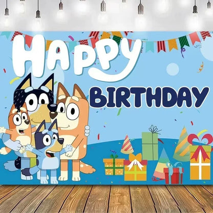 Bluey Moose Birthday Background Banner Anime Bluey Bingo Family 210x180cm Children's Birthday Party Decoration Background Cloth